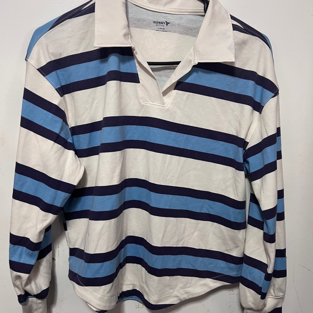 Old Navy Striped Rugby Shirt - White, Light Blue, Navy